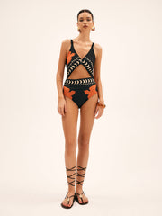 Bird Print Cutout Swimsuit