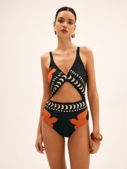 Bird Print Cutout Swimsuit
