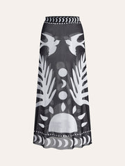 Bird print mesh skirt