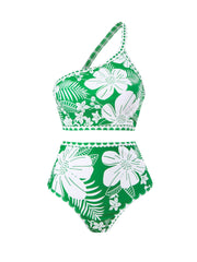 One shoulder floral bikini
