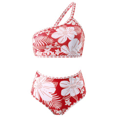 One shoulder floral bikini